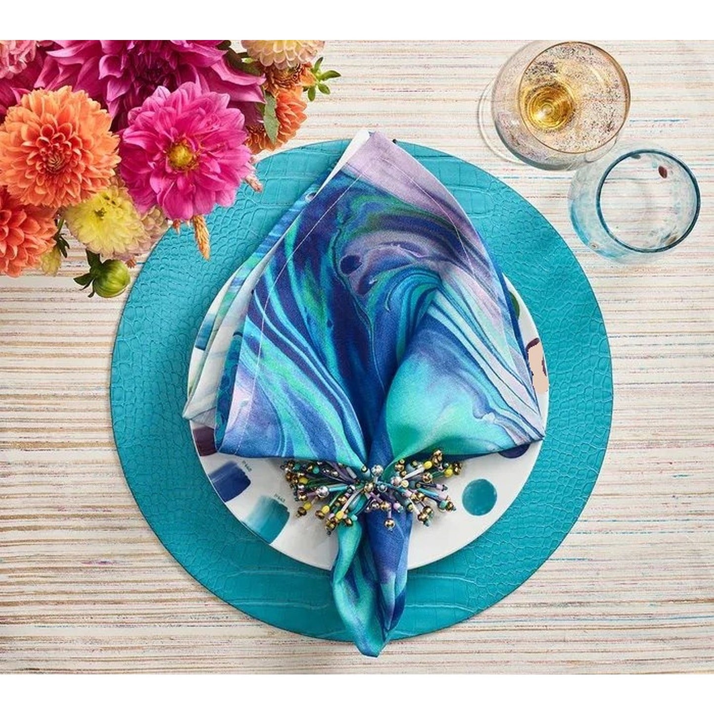 Kim Seybert Splash Napkin In Blue & Seafoam, Set Of 4