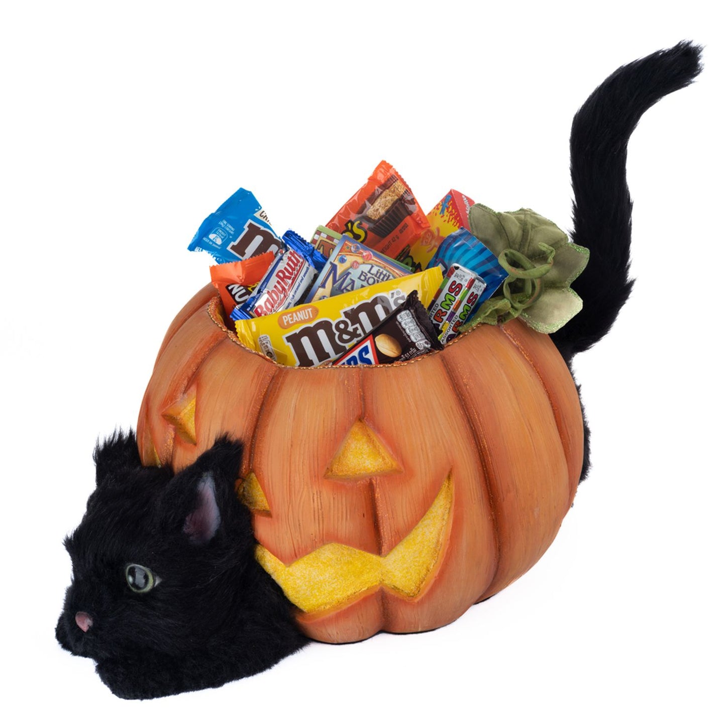 Katherine's Collection Halloween Hollow Cat In The Candy Bowl, Orange/Black Resin