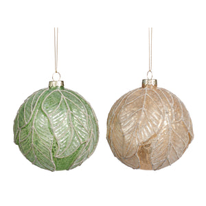 Goodwill Glass Antique 3D Leaf Ball Green/Champagne 10Cm, Set Of 2, Assortment