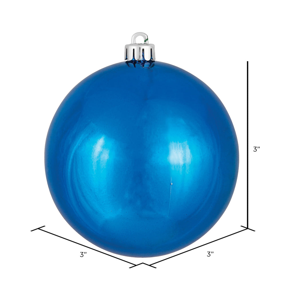 Vickerman 3" Blue Shiny Ball Ornament, 12 per Bag, Plastic