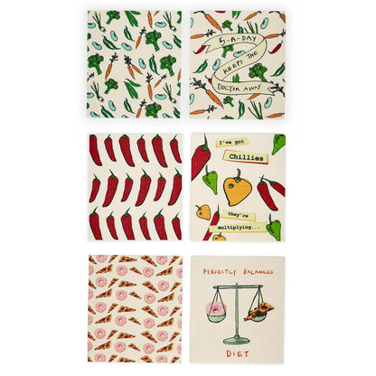 Two's Sweet & Savory Set of 6 Designs Multipurpose Kitchen Cloth, Asst 3 Designs