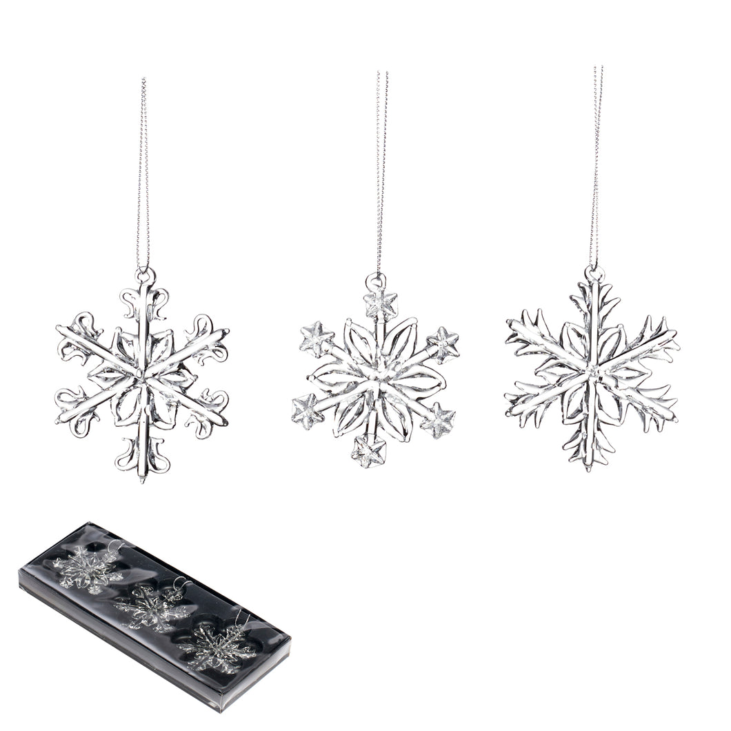 Goodwill Glass Flat Engraved Snowflake Ornament Box Of 3 Clear 7Cm
