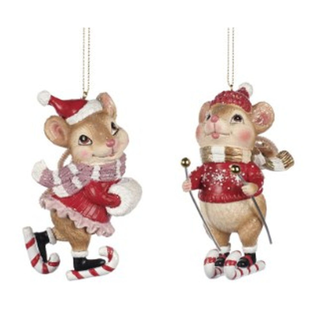 Goodwill Skating Candy Mouse Ornament Red/Brown 10Cm, Set Of 2, Assortment
