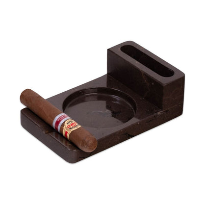 Bey Berk Leon Genuine Marble Cigar Ashtray And Accessory Storage In Brown