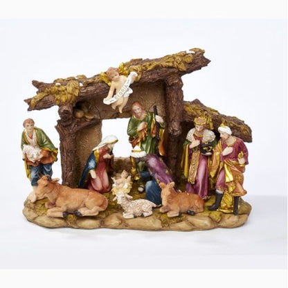 Kurt Adler Res Nativity Figures With Stable, 11 Pieces