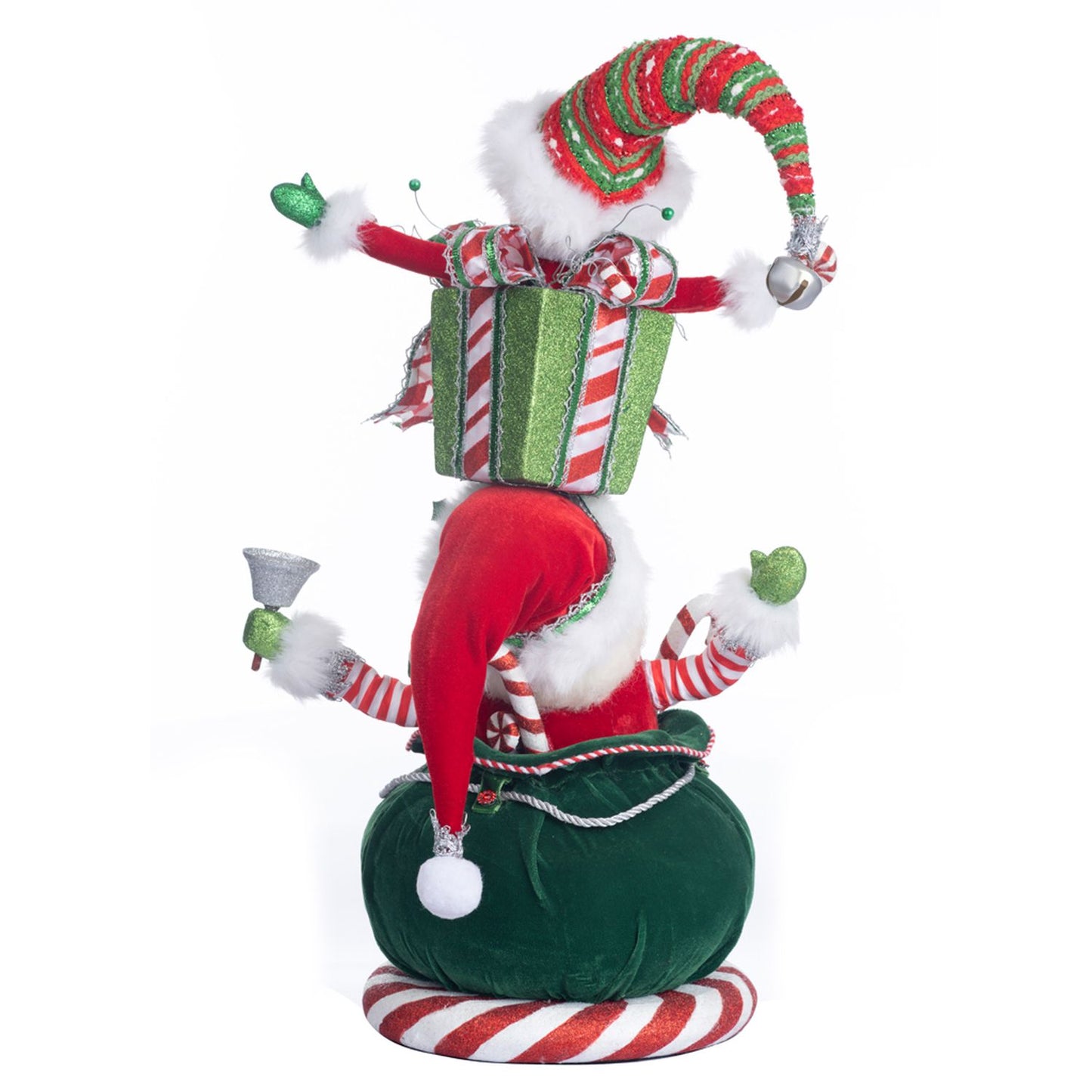 Katherine's Collection 2023 Peppermint Palace Santa And Elf Gift Stack Figure Green