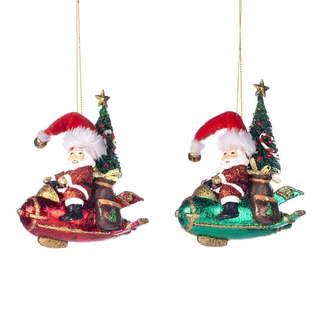 Goodwill Super Santa On Space Ship Ornament Red/Green 13Cm, Set Of 2, Assortment