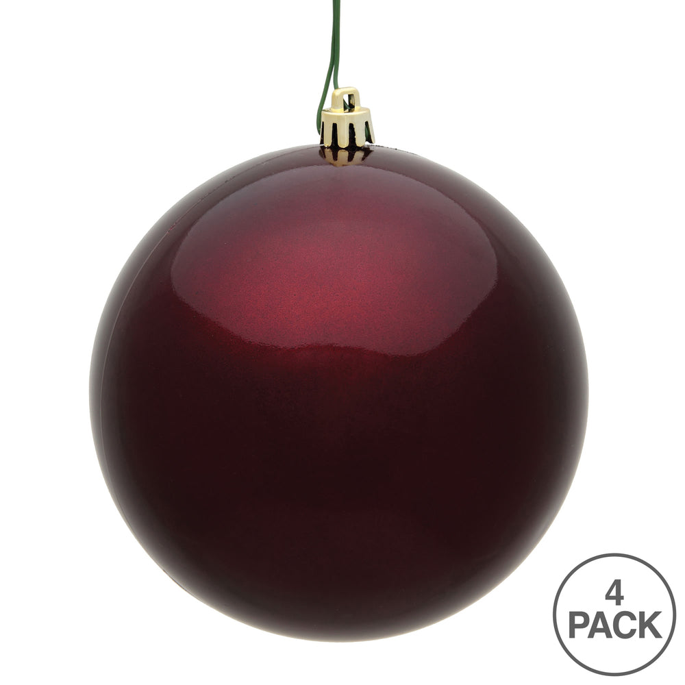 Vickerman 6" Burgundy Candy Ball Ornament, 4 per Bag, Plastic