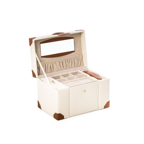 Ivory Leather 4 Level Multi Compartment Jewelry Box