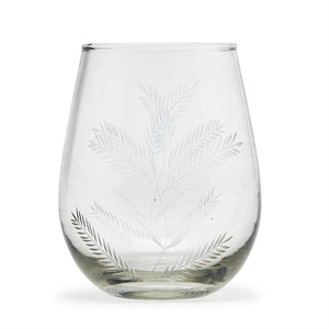 Two's Company Fern Set Of 4 Hand-Blown Stemless Wine Glass With Etched Design