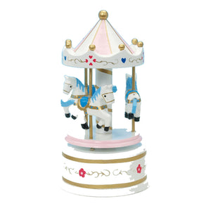 Musicbox Kingdom 6.7" White Wooden Carousel Turns To A Famous Melody