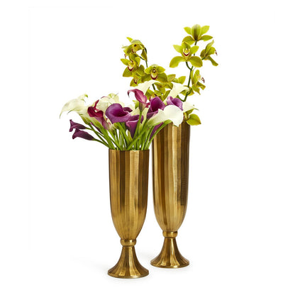 Two's Company Set Of 2 Golden Hand Etched Pedestal Vases - Recycled Aluminum