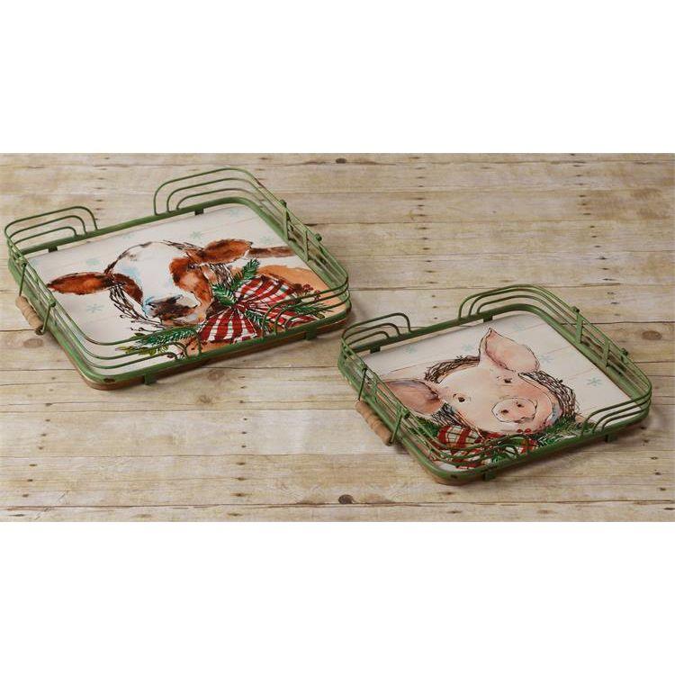 Audrey's Your Heart's Delight Metal Trays - Cow And Pig Set of 2, Metal by Audrey