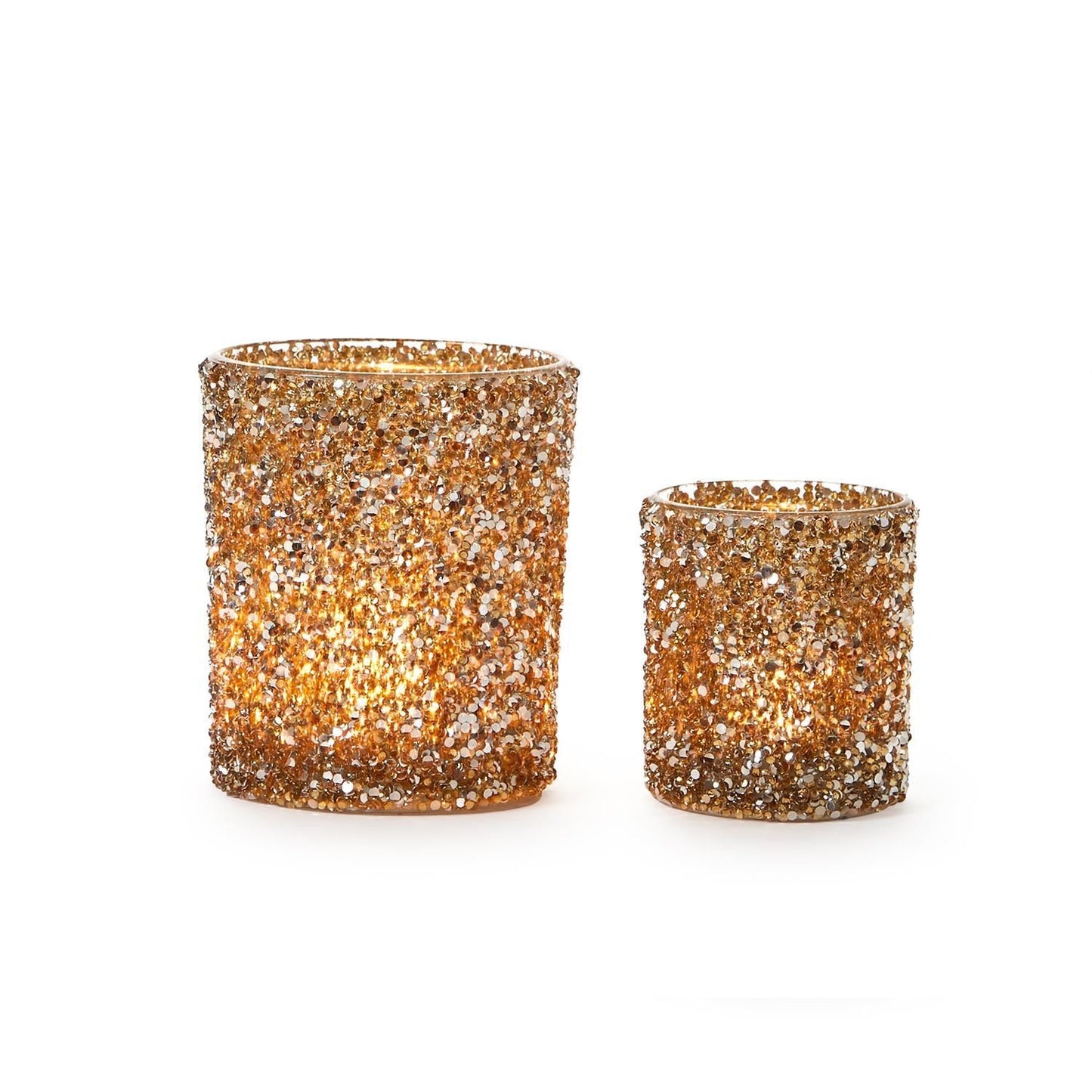 Two's Company Sparkle Set Of 2 Bead Encrusted Candleholders in 2 Sizes - Glass