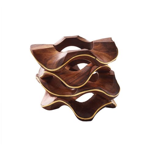 Kim Seybert Pavilion Napkin Ring, Set of 4, Brown, Wood, 2.5" x 2" x 3"