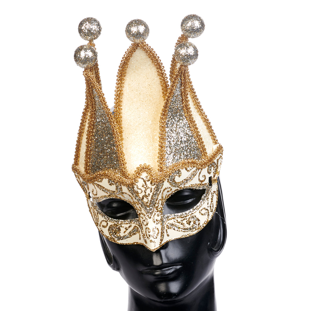Goodwill Fabric Jester Mask Cream/Gold/Silver 23Cm