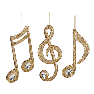 Goodwill Glittered Jewel Music Note Ornament Gold 16.5Cm, Set Of 3, Assortment