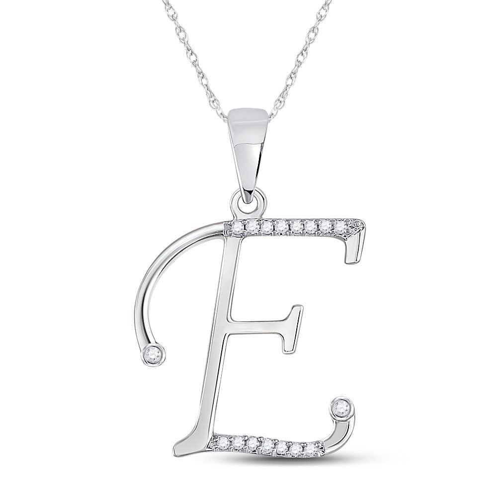 GND 10Kt White Gold Womens Round Diamond E Initial Letter Pendant 1/12 Cttw