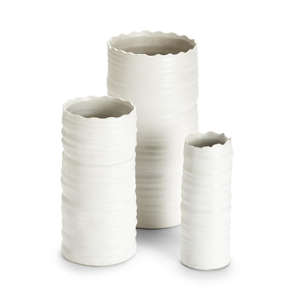 Two's Company Set of 3 White Organic Cylinder Vases