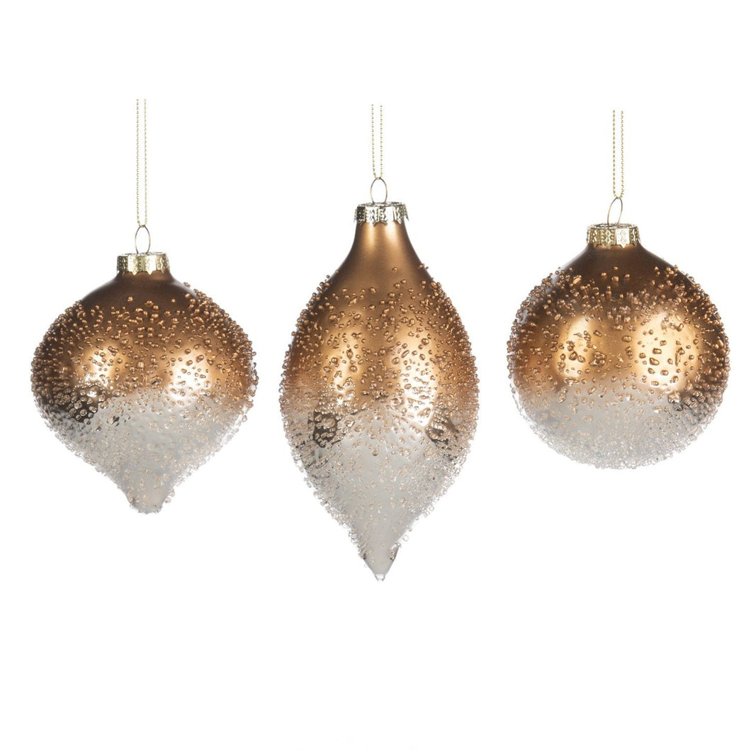 Glass Gradient Crush Ball/Finial Ornament Brown/Silver 8Cm, Set Of 3, Assortment