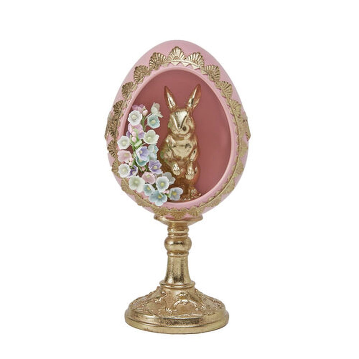December Diamonds Spring Confections 8" Pink Egg With Gold Bunny Inside