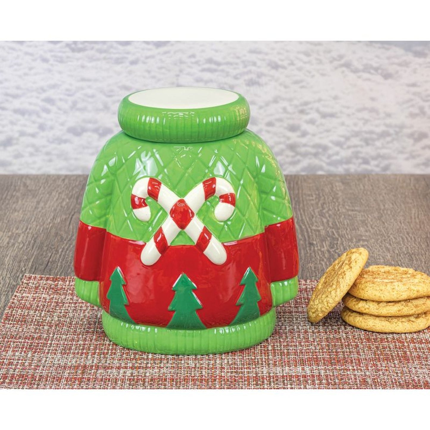Hanna's Handiworks Candy Cane Sweater Cookie Jar