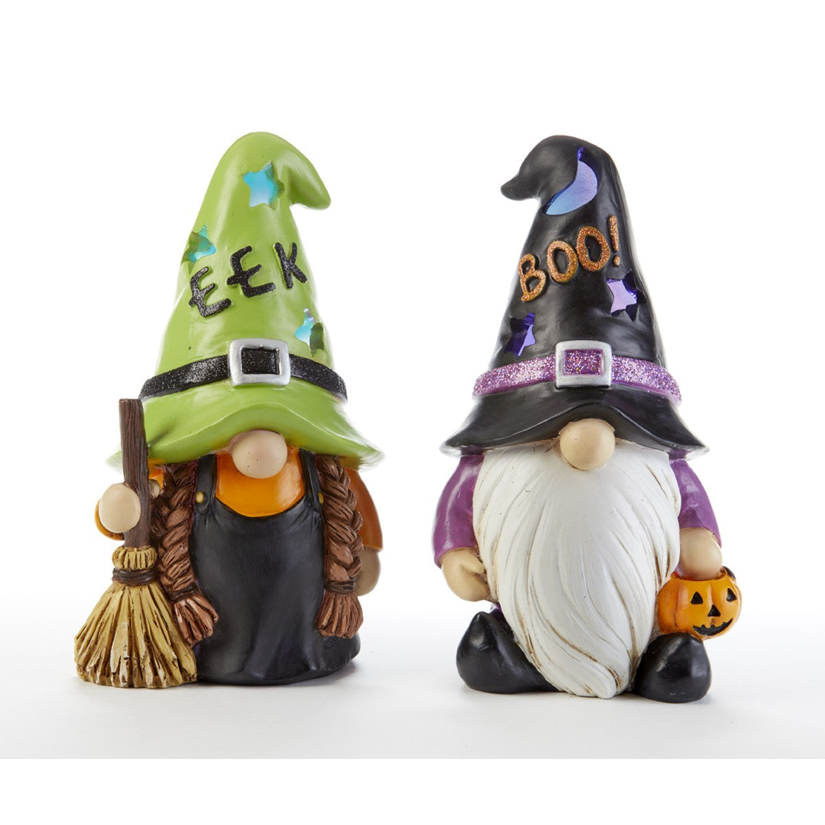 Delton 6.5" Resin LED Gnome Figurine Witch, 2 Assorted, Green