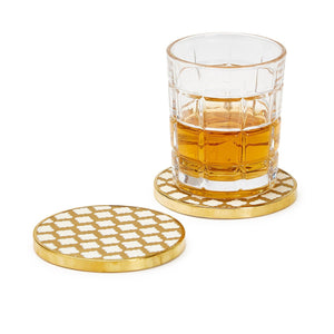 Two's Company Hampton Set Of 4 Geometric Coasters With Gold Rim - Resin/Mdf