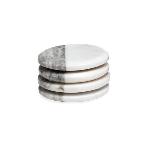 Torre & Tagus Two Tone Marble Coasters Round - Set of 4, White, x 4".