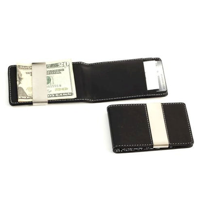 Black Leather Wallet/Credit Card Case, Built In Money Clip