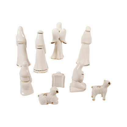 Kurt Adler 2-6.75" Gold and White Nativity Table Piece, 9-Pieces