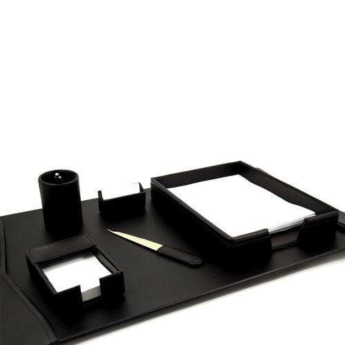 Bey Berk 6 Piece Black Leather Desk Set by Bey Berk