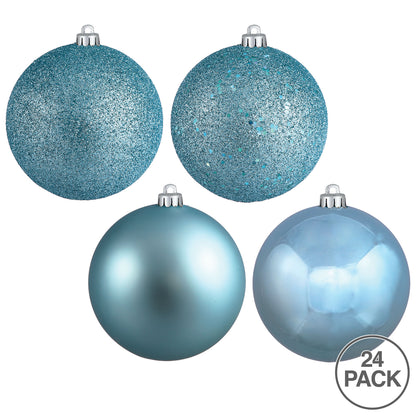 Vickerman 2.4" Baby Blue 4-Finish Ball Ornament Assortment, 24 per Box, Plastic
