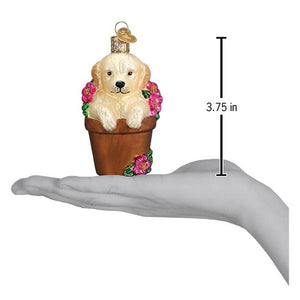 Old World Christmas Puppy In Flower Pot Ornament