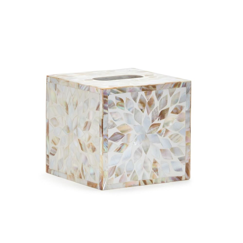Two's Company Mother of Pearl Inlay Cube Tissue Box Cover Box- MDF/MOP/Resin