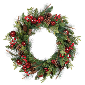 Goodwill Pine/Berry/Ball/Pinecone Wreath Green/Red 61Cm 60 Tips