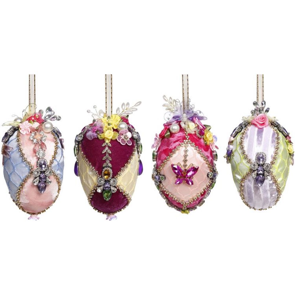 Mark Roberts Spring 2023 Elegant Jeweled Egg Ornaments 6 Inches, Assortment of 4