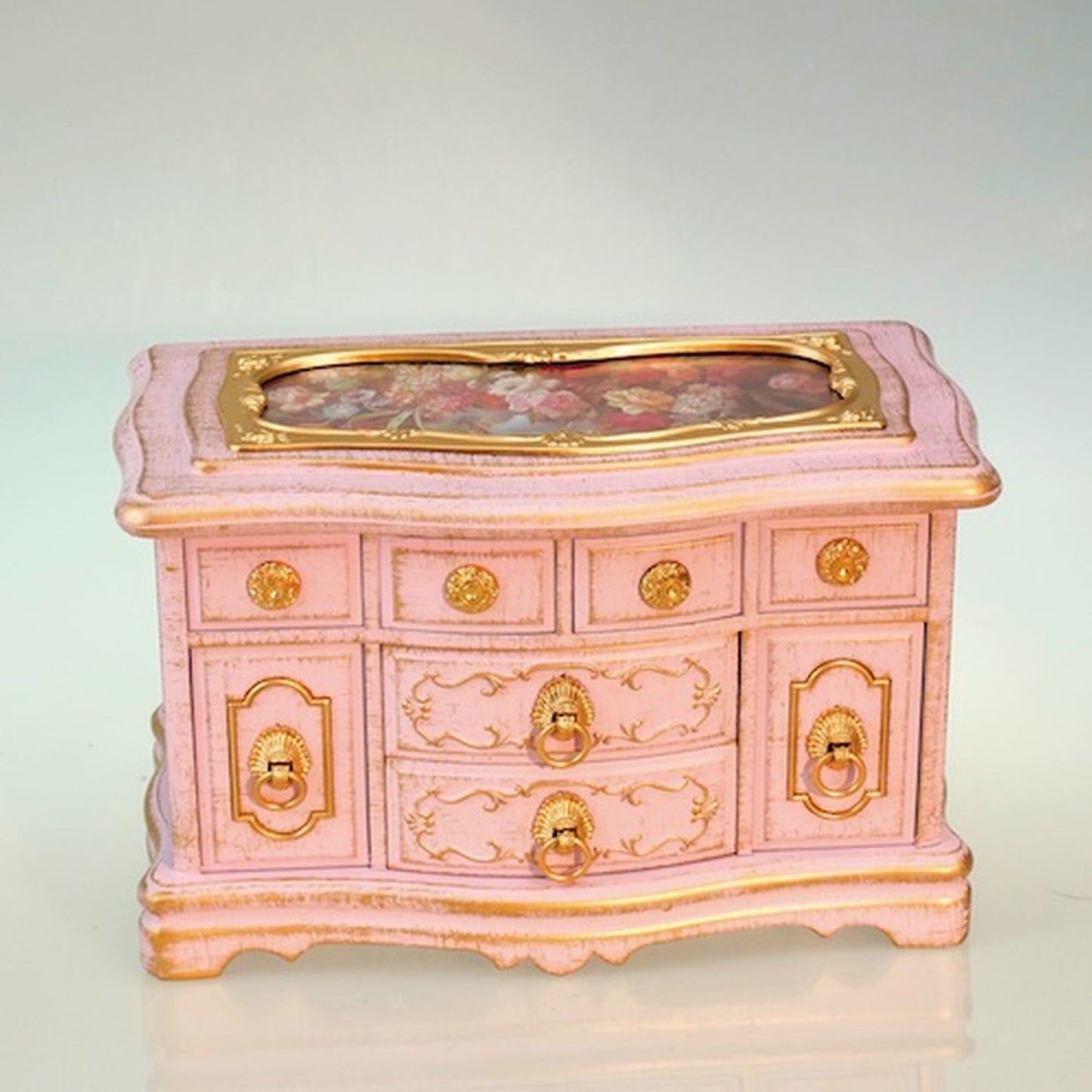 Musicbox Jewelry Dresser In Pink With Flower Design Plays The Melody Magic Flute
