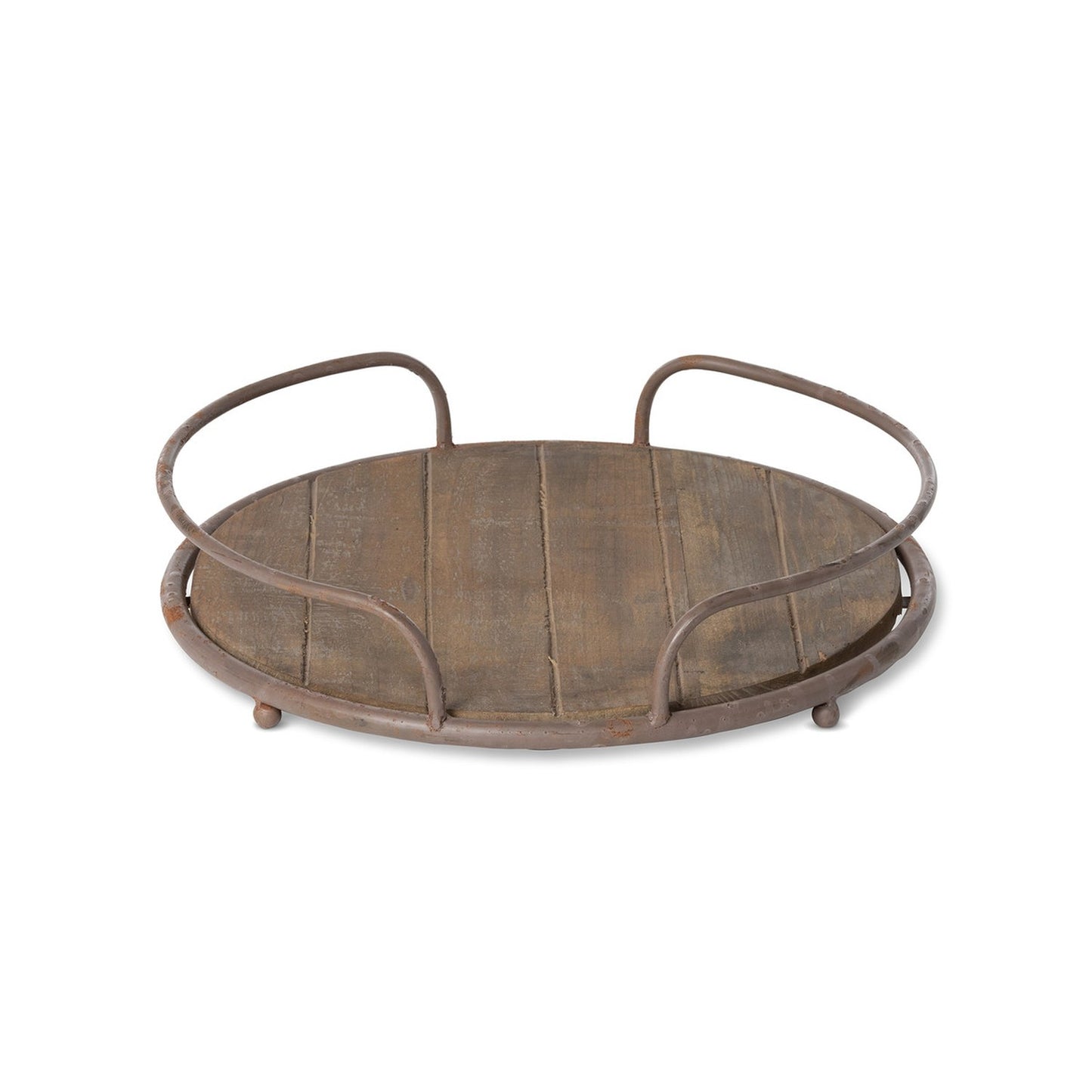 Park Hill Collection Garden Floral Round Wooden Tray With Iron Handles