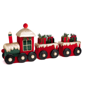 Goodwill Fabric Glittered Christmas Train With 2 Cars Two-tone Red/Green 84Cm