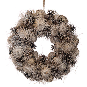 Goodwill Snowy/Grass/Pinecone Wreath White 34.5Cm