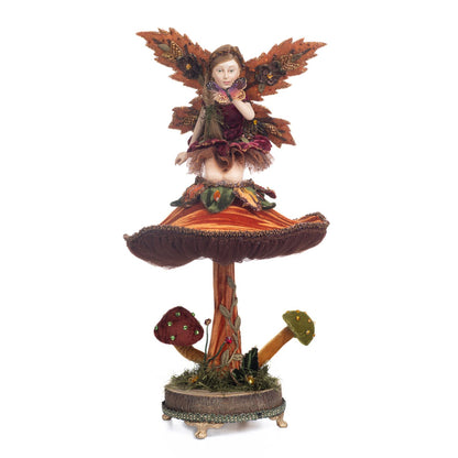 Katherine's Collection 2023 16.5" Fairy On Mushroom Figure, Green/Brown Polyester