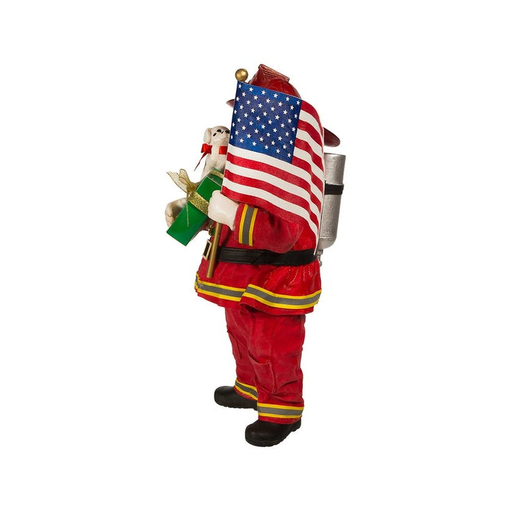 Kurt Adler 10.5" Fabriche Fireman With American Flag Santa
