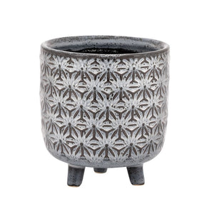 Torre & Tagus Star Black Glazed Ceramic Footed Drop Pot Planter, 6" x 10" x 10"
