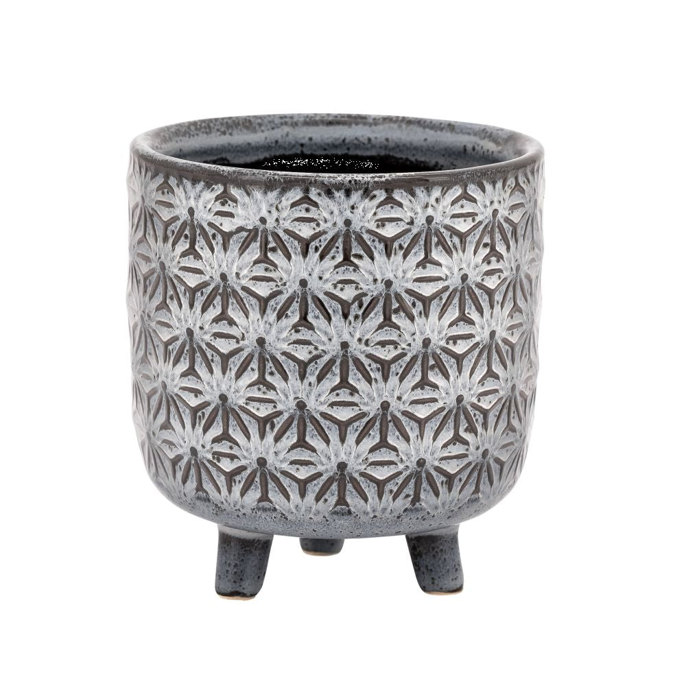 Torre & Tagus Star Black Glazed Ceramic Footed Drop Pot Planter, 6
