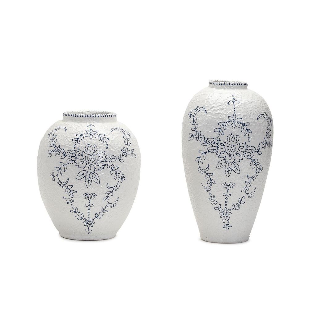 Two's Company Mykonos Set of 2 Blue And White Vase (Dry Flowers Only) - Ecomix