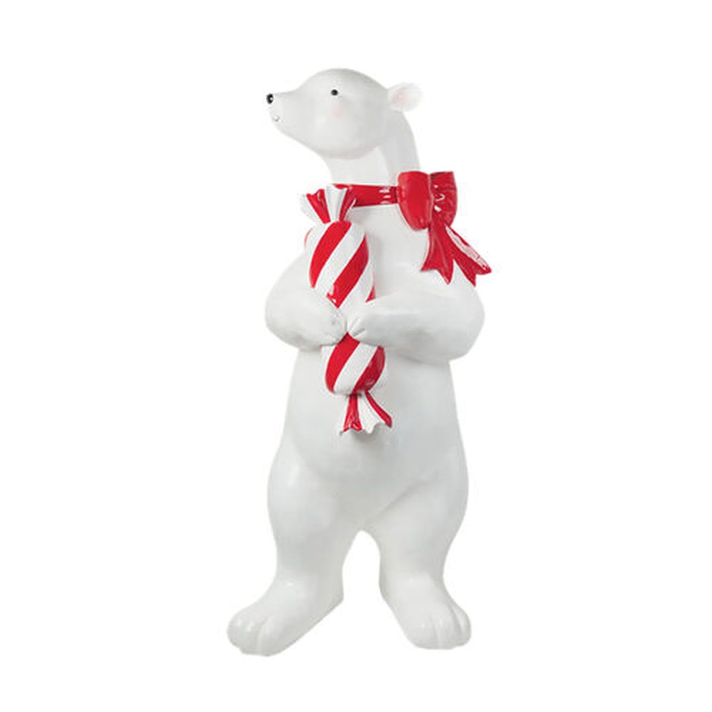 December Diamonds Candy Cane Lace 6Ft Standing Polar Bear With Candy Figurine