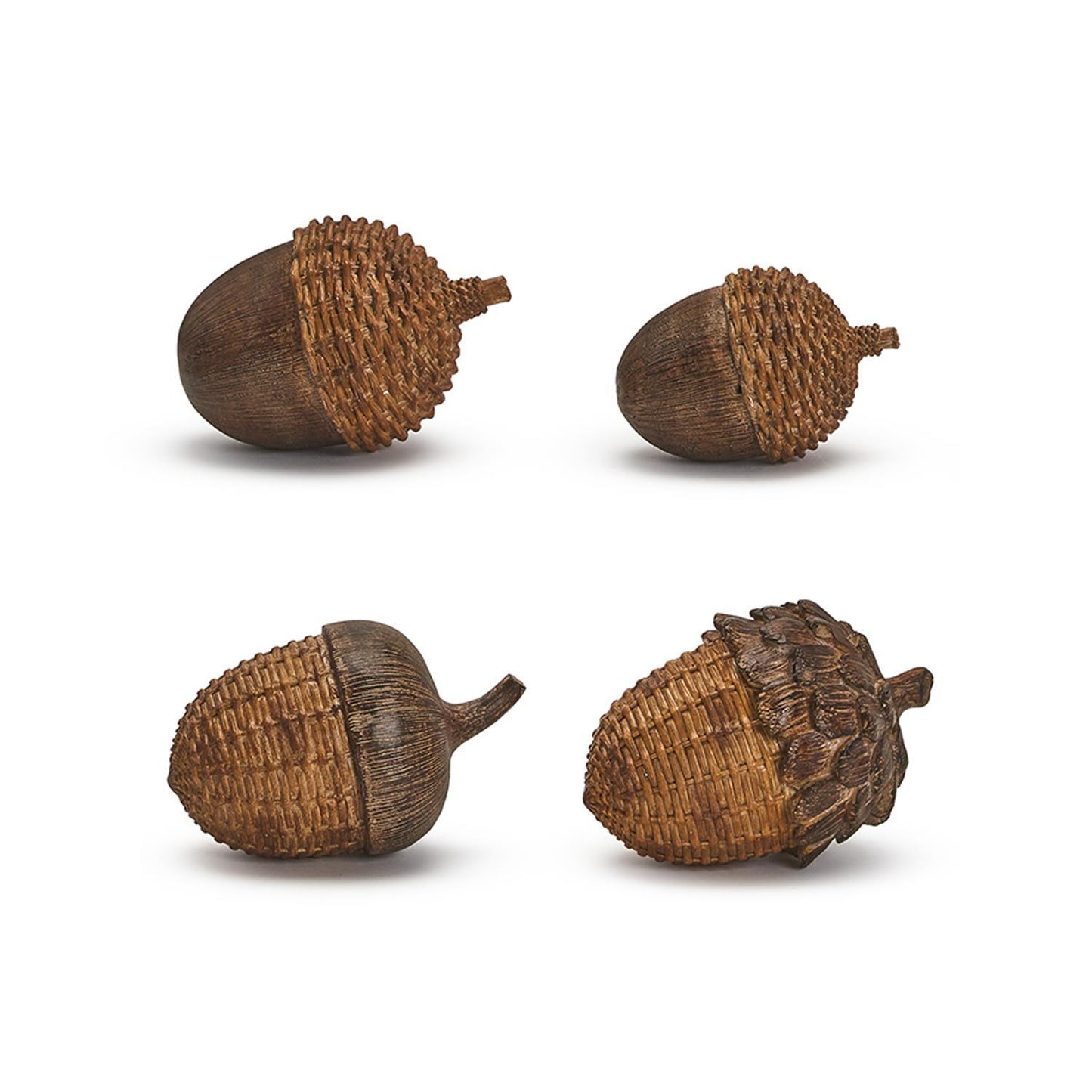 Two's Forest Bounty Set Of 4 Acorn Decor w/ Basketweave Pattern Accent