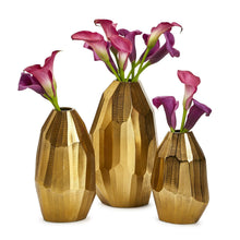 Load image into Gallery viewer, Two&#39;s Company Golden Trapezoids Set Of 3 Hand Etched Vases - Recycled Aluminum