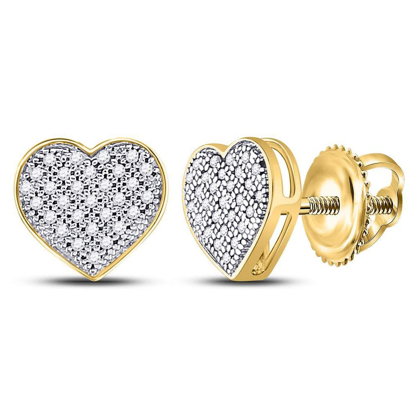 GND 10kt Yellow Gold Womens Round Diamond Heart Earrings 1/6 Cttw